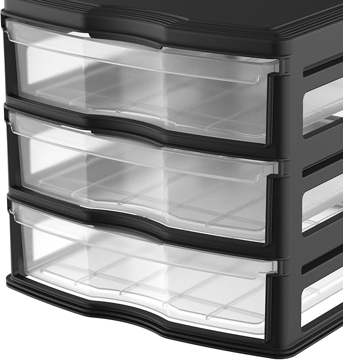 Life Story 3 Drawer Stackable Shelf Organizer Plastic Storage Drawers for Bathroom Storage, Make Up, Or Pantry Organization, Black (3 Pack)