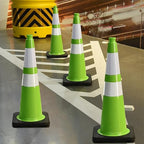 Fluorescent Green PVC Traffic Cones, Heavy Black Base Parking Lot Cone Structurally Stable Weatherproof Road Construction Safety Cones (8, Green, 28" Large)
