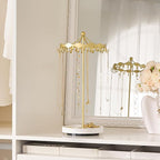 Lolalet Rotating Necklace Holder Stand with Metal Hooks, Spinning Display Carousels, Freestanding Organizer Hanger, for Long Necklaces Chains -Gold