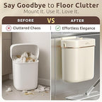 COZYTO EcoToss Exo Wall-Mounted Trash Can – White Pearl, Dual-Lid Slim Bin with No-Drill Mounting, Odor-Control Lid for Kitchen, Bathroom, RV, Small Spaces, 9.4L