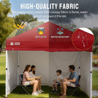 CROWN SHADES 10X10 Comercial Instant Canopy Pop Up Tent with Center Lock, 300D Fabric, 4 Sidewalls, Sto'N Go Bag, Red