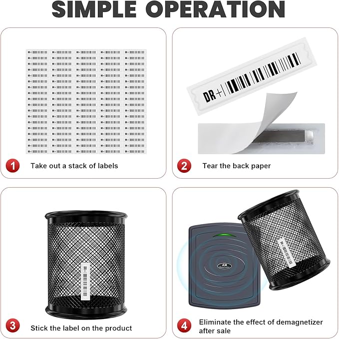 108 Pieces of 58 kHz Acousto-Magnetic (AM) Security Tag Labels, Compatible with 58 kHz EAS Systems. Features Simulated Barcodes