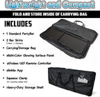 PartyLife Glowing LED Surface Portable Bar Table w/Mobile App, Wireless Remote, Folding Legs, 2 Bar Skirts, Heavy-Duty Storage Shelf & Carrying Case - Black Skirt