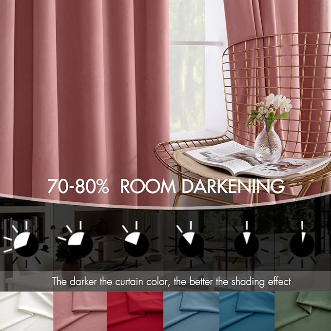 MIULEE Velvet Curtains 108 Inches Length 2 Panels Set for Bedroom, Pinch Pleat Back Tab Luxury Thermal Insulated Pink Living Room Darkening Pleated Blackout Extra Long Curtains with Hooks, Dusty Rose