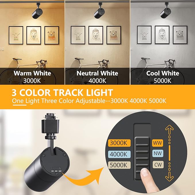 VANoopee 3-Color in 1 20W H Track Lighting Heads Dimmable Flicker Free Bright LED Track Lighting Fixtures for Accent Retail Kitchen Artwork, Linear Track Light H Type - CRI90+ 36° 20W Black