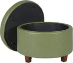 HomePop Round Leatherette Storage Ottoman with Lid, Moss Green Large