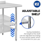 Hally Sinks & Tables H Stainless Steel Table for Prep & Work 24 x 60 Inches, NSF Commercial Heavy Duty Table with Undershelf and Backsplash for Restaurant, Home and Hotel