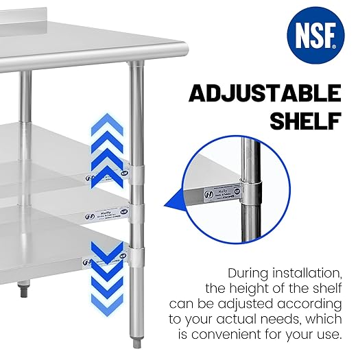 Hally Stainless Steel Table for Prep & Work 24 x 30 Inches, NSF Commercial Heavy Duty Table with Undershelf and Backsplash for Restaurant, Home and Hotel