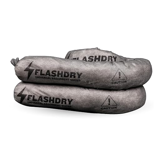 Flashdry Portable Complete Spill Kits Includes Yellow Duffle, Bag Tag, 15 Spill Absorbent Pads, 2 3" x4' Sorbent Socks, Disposal Bags, Nitrile Gloves - 12 Pack