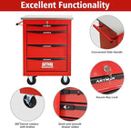 4 Drawers Tool Cart on Wheels with Stainless Steel Worktop, Heavy Duty Mobile Rolling Drawer Tool Chest with Locking Wheels & Lockable Drawers, Garage Tool Storage Cabinet (Red, 4 Drawers)