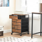 HOOBRO 5-Drawer Chest, File Cabinet, Office Cabinet with Drawers, Rolling Printer Stand for Living Room, Home Office, Nonwovens Drawer, Easy Assembly, Rustic Brown BF50WJ01