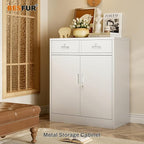 BESFUR Metal Storage Cabinet with 2 Lockable Drawers and 2 Lockable Doors, 36" H White Locking Storage Cabinet with Adjustable Shelf, Metal Cabinet for Home Office, Garage,School, Utility Room