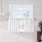 Nanspring White Linen Cafe Curtains 24 Inch Length Light Filtering Semi Sheer Mini Curtains for Small Window Basement Bathroom Camper Back Tab Rod Pocket Short Sheer Kitchen Curtain 30x24 Inches