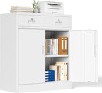 Metal Storage Cabinet, 36 Inch Tall Metal Storage Cabinet with Doors and Shelves, Pantry Cabinets with Drawer for Kitchen Storage, Garage Cabinet for Living, Dining Room, Assemble Required.