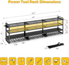 49" W Large Power Tool Organizer Wall Mount, 4 Layer Heavy Duty Loads 800 lbs, Tool Rack Holds 12 Cordless Drills, Large Capacity Battery Holder for Garage Storage, Christmas Gift for Men