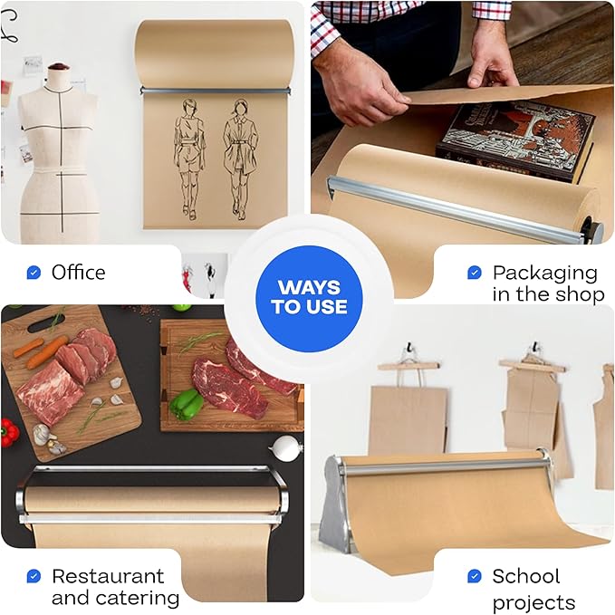 IDL Packaging 24" Kraft Paper Roll Dispenser & Cutter for Rolls up to 24" Wide and 9" in Diameter – Tabletop Reinforced Steel Paper Holder with a Cutter – for Kraft and Butcher Paper