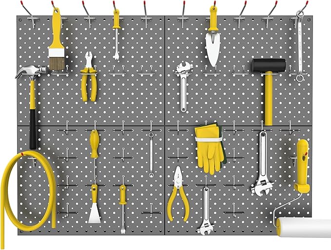 WALMANN 4-Pack 12"x16" Metal Pegboard Panels for Garage, Tool Organizer Pegboard for Pegboard Hooks - Compatible with 1/8" & 1/4" Hooks(Black)