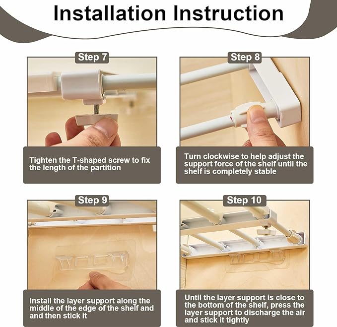 Gerrii 6 Pcs Closet Tension Shelf Rod Expandable Shelf Locker Organizer Adjustable Metal Storage Rack Scalable Layered Divider Separator for Cabinet Wardrobe Kitchen Bathroom (10.83''-17.91'')