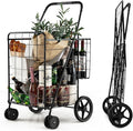 HOMGX Flat Folding Shopping Cart, 130 LBS Heavy Duty Utility Cart W/ 360° Swivel Front Wheels, 24" x 23" x 40" Foldable Grocery Cart for Laundry, Shopping, Groceries
