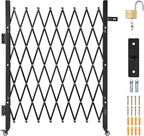 VEVOR Single Folding Security Gate, Lockable Scissor Gate with 360° Swivel Casters, Outdoor Barricade Steel Retractable Gates, for Entry Security, Garage, Warehouse & Pool, 66.93 x 51.57 in (W x H)