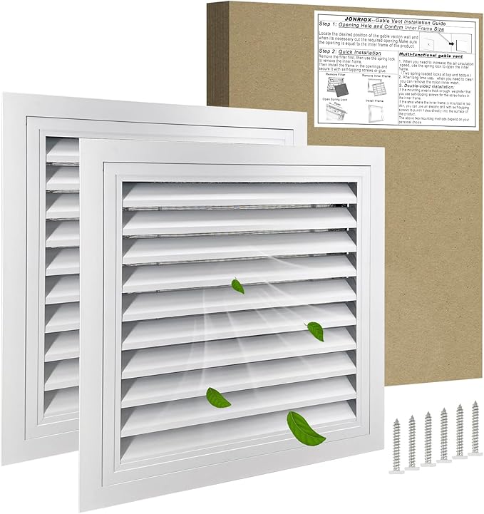 20"*20" Gable Vent,Aluminum Alloy Wall Vent Shed Vents,with Removable Strainer and 180 Degree Opening Angle.Ideal for Attic,Shed,Garage,Play House,Coop.[Inside Dimensions:17.7"w X 17.7"h]-White 2 Pack