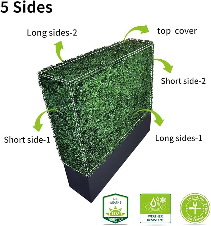 Artificial Boxwood Hedge Wall with Black Stainless Steel Base, Outdoor and Indoor Backdrop Divider Privacy Screen and Decorative Wall for Patio, Balcony, Restaurant, Various Events 48" W*12" D*48" H