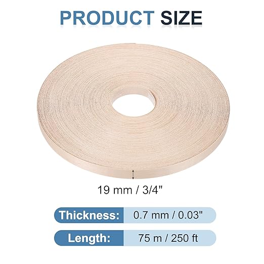 PATIKIL Maple Edge Banding, 3/4 Inch x 250 ft Wood Veneer Tape Pre-glued Flexible Plywood Edge Banding with Hot Melt Adhesive for Furniture Restoration