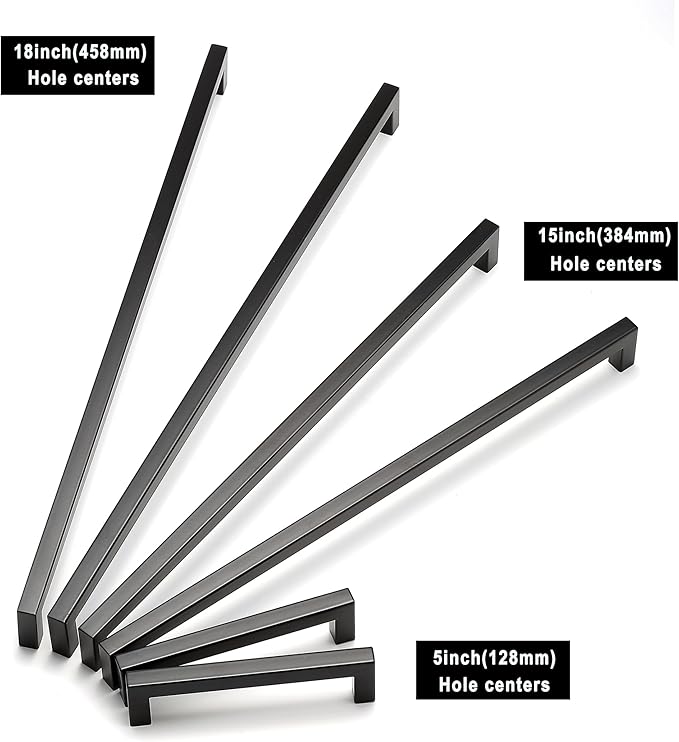 Cabinet Pulls Matte Black Cabinet Handles Square Drawer Pulls, 10 Pack 18 Inch Stainless Steel Kitchen Door Cupboard Cabinet Handles, Drawer Hardware Handles, 458mm Hole Centers