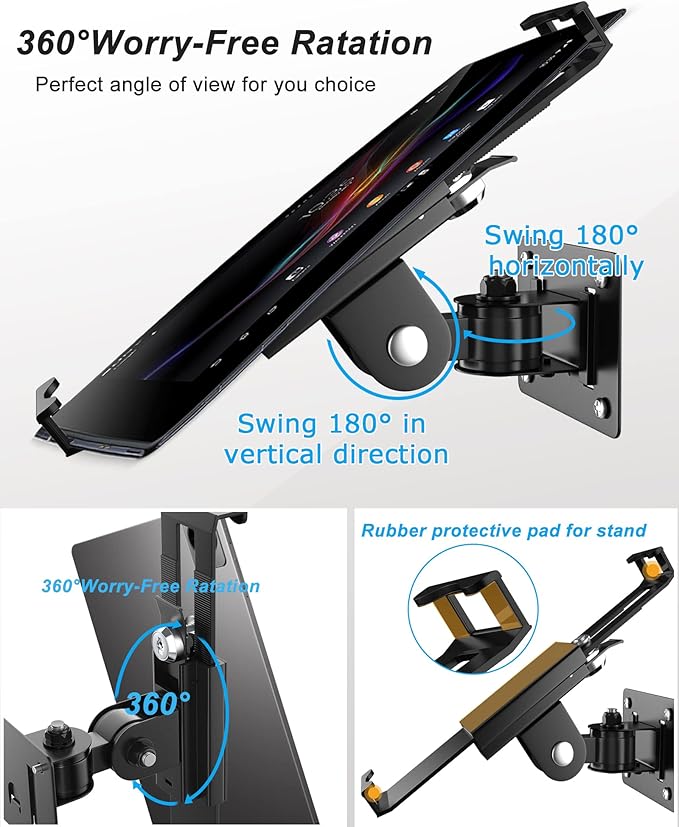 iPad Wall Mount, Security Anti-Theft Tablet Wall Mount Holder with Lock and Keys, 360° Swivel iPad Pro Mount, Compatible with 7-11 Inch Tablets (iPad, Galaxy Tab, Slate, Fire) – Black