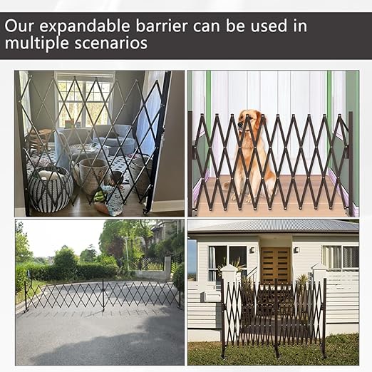 GYMTIME Metal Expandable Barricade, Portable Safety Barrier with Casters, Mobile Folding Security Gate, Adjustable Traffic Temporary Fence, 11.5 Feet, 61 Inch High, Brown