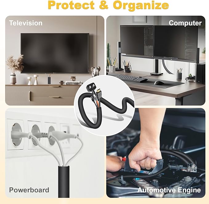 Cord Protectors from Pets no Chew, 1/2Inch 10ft Wire Protectors for Pets, Cord Covers for Pets, Dog and Cat Cord Protector Cable Sleeves Cable Management Black