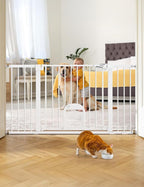 Babelio 36.5-57" Extra Wide Baby Gate with Cat Door,Auto Close&Two Way Swing,Pressure Mounted Dog Gates for Stairs,Doorways,Includes 4 Wall Cups and 3 Extension Pieces,White