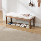 Linen Dining Bench Upholstered Entryway Bench Farmhouse Shoe Bench Seat Ottoman for Hallway Living Room Bedroom End of Bed Dining Room Kitchen, 45.5" Long, Beige