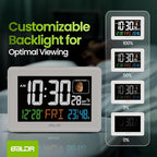 Baldr Atomic Clocks for Bedrooms Digital Large Display - White - Desk Clock with Temperature Indoor and Humidity, Night Stand Clock, Moon Phase Clock, Alarm Clocks for Living Room, Digital Clock Wall