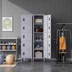 Aobabo 16" W 5 Door Metal Storage Locker with Lock, 66" H Steel Locker with Name Card Holder and Metal Leg for School, Home, Office, Playroom, Assembly Required, Dark Grey