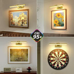 JUSHENG Battery Operated Picture Lights for Wall Brass 3CCT Dimmable Gallery Lights with Remote and Timer Wireless Painting Lights for Artwork, Display, Portraits 15.35'' Inch 3W
