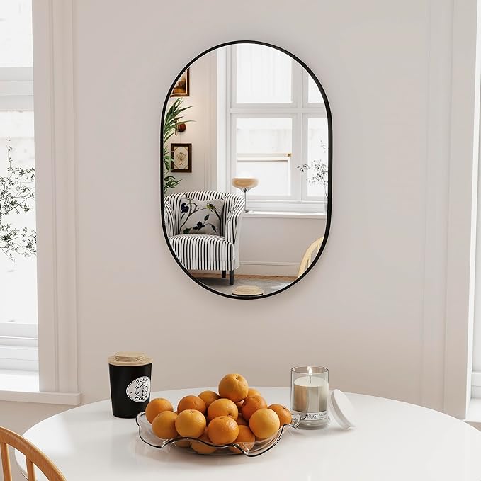 30x20 Mirror Runway Oval Wall Mounted Aluminum Alloy Metal Frame Rectangle Mirrors for Entryway Bedroom Bathroom Living Room 30 20 inch Black