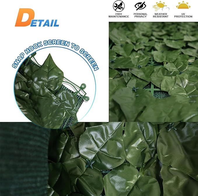 TANG 39"x117" Faux Ivy Privacy Fence Screen Roll- 3Pcs Artificial Leaf Fences Greenery with 130 GSM Mesh Panel,Outdoor Green Wall Chain Link Fence Covering for Balcony Backyard Patio, Ivy