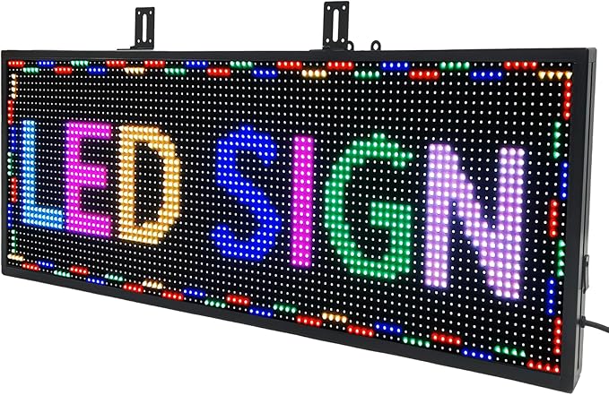 P10 Outdoor/Indoor Programmable LED Sign, 4000CD/㎡ High Brightness Scrolling Display, WiFi Control, Customizable Message Board for Business Advertising, Restaurants, Stores, Bars 40"x14"