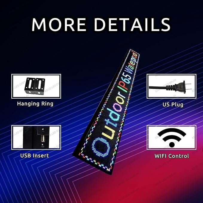 XSGD P10 Scrolling LED Sign WiFi Programmable LED Display, Outdoor IP65 Waterproof Digital Message Display Board, Customizable Neon Sign Open Signs for Business Advertising Store Restaurants 115"X14"