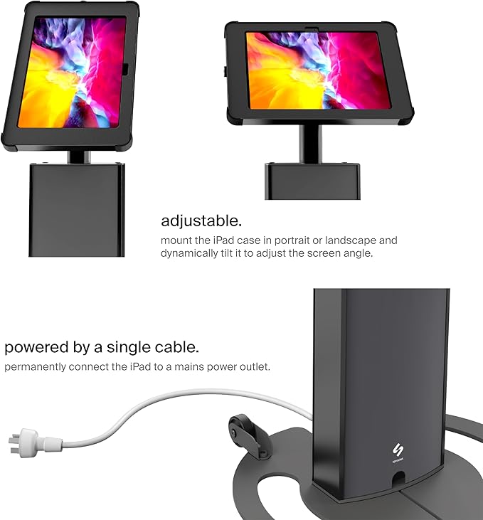 SPROCKET Premium Kiosk Stand T Print B15 - Most Advanced & Key-Locked Secure Tablet Floor Stand with Label Printer, Adjustable Mount & Ergonomic Design, Compatible with Apple iPad