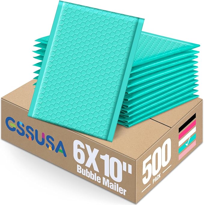 GSSUSA Teal Bubble Mailers 6X10 Inches 500 Pack, Padded Poly Bubble Mailer, Small Padded Envelopes Strong Adhesion Bubble Envelopes,Self-Seal Mailing Envelopes for Small Business,Package Supplies