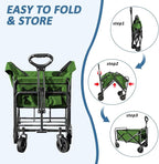 Collapsible Utility Cart Folding Wagon, 220 lbs Capacity Lightweight Rolling Cart with Quiet Wheels, Quick-Fold Design for Camping, Shopping, Ourdoor Use, Green
