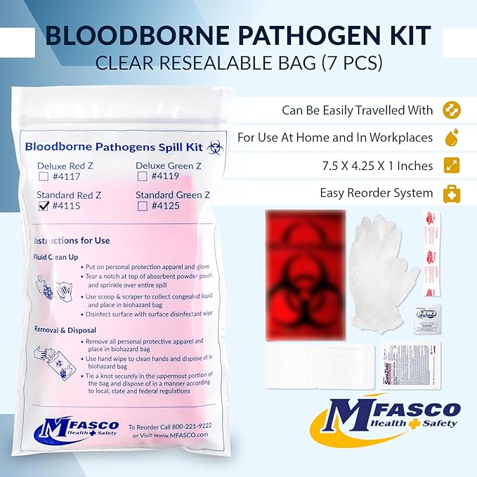 MFASCO Vomit & Bodily Fluid Clean Up Kit - Blood Spill Kits, Body Fluid Spill Kit - Comprehensive Cleanup Solution for Health Hazards and Ready First Aid Kit Spill Management