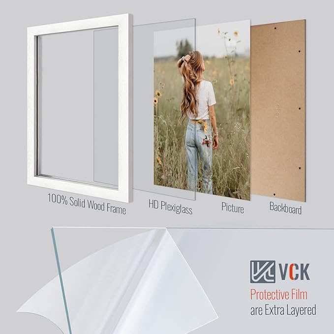 VCK Poster Frames 12x18 White Set of 5,Solid Wood Picture Frames for Wall Mounting Hanging Art and Puzzle Frame