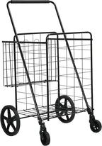 YITAHOME Folding Shopping Cart with Wheels, Rolling Foldable Grocery Cart with Versatile Rear Basket, Portable Collapsible Utility Cart for Shopping Groceries Laundry Storage Organizer