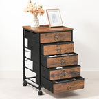 HOOBRO 5-Drawer Chest, File Cabinet, Office Cabinet with Drawers, Rolling Printer Stand for Living Room, Home Office, Nonwovens Drawer, Easy Assembly, Rustic Brown BF50WJ01