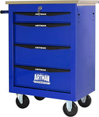4 Drawers Tool Cart on Wheels with Stainless Steel Worktop, Heavy Duty Mobile Rolling Drawer Tool Chest with Locking Wheels & Lockable Drawers, Garage Tool Storage Cabinet (Blue, 4 Drawers)
