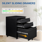 3 Drawer Mobile Metal File Cabinet, Black Filling Cabinets with Lock, Pre-Built Office Storage File Cabinet with Wheels Under Desk - Assembled Required
