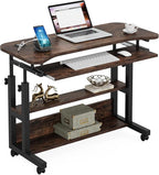 Tribesigns Portable Desk with Power Outlets, Height Adjustable Side Table Sofa Couch Bedside Laptop Computer Cart with USB Charging Ports, Mobile Small Standing Desk with Keyboard Tray
